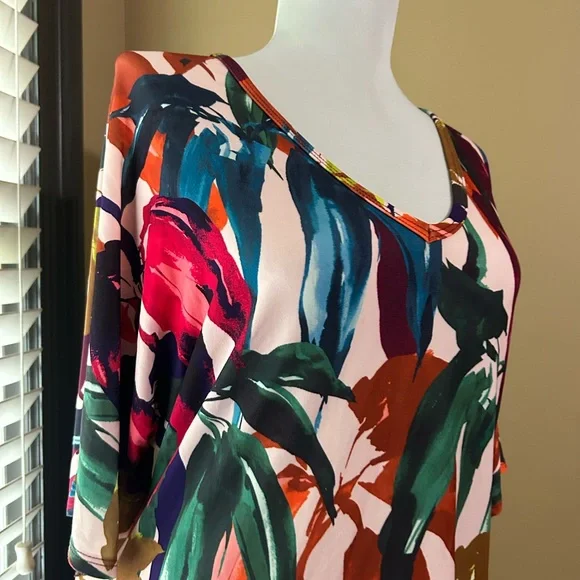 Trina Turk Colorful Abstract Tropical Pink Green Yellow Orange Blue Leaf Dress - Picture 2 of 4